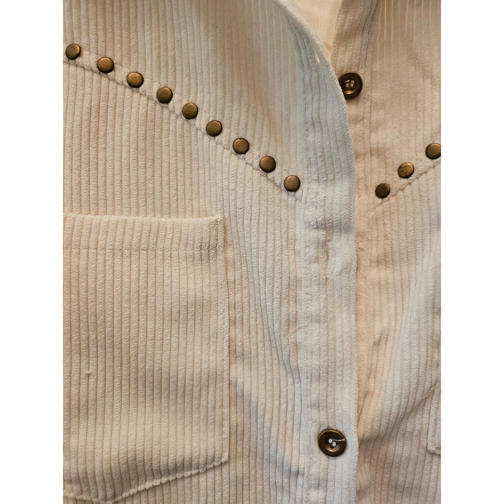Pink Ladies Corduroy Button Down Shirt Womens M Cream Studded Western McClure's